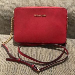 Michael Kors bright red leather crossbody bag